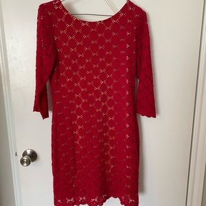 Red Eyelet Shift Dress